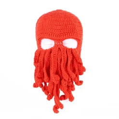 Octopus Hat Funny Masked Handmade Crochet Warm Hat,ORANGE COLOR