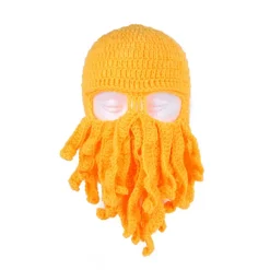 Octopus Hat Funny Masked Handmade Crochet Warm Hat,ORANGE COLOR