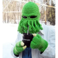 Octopus Hat Funny Masked Handmade Crochet Warm Hat,ORANGE COLOR