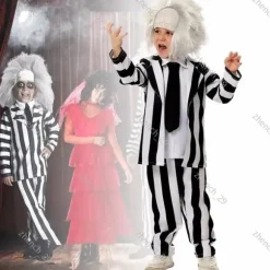 og Halloween gaverBeetlejuice 2 Master Cosplay Kostume til børn Maskerade Stribet Jakke Bukser
