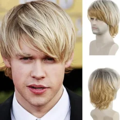 og Halloween gaverBlond kort paryk til mænd, daglig cosplay, fest, naturlig