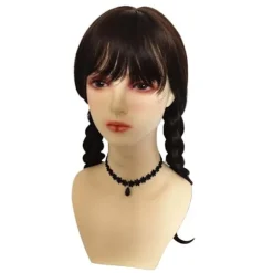 Onsdag Addams Family Wig Cosplay Long Black Braids Hair Prop Z
