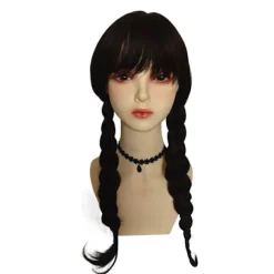Onsdag Addams Family Wig Cosplay Long Black Braids Hair Prop Z