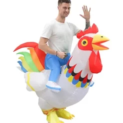 Oppustelig Kyllingekostume til Fest Halloween Jul Cosplay Voksenstørrelse F&Q voksen adult Red White