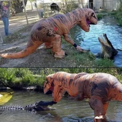 Oppustelig T-Rex Dinosaur Kostume Halloween Kostume Udklædningstøj til Voksen (Brun) Brown