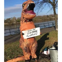 Oppustelig T-Rex Dinosaur Kostume Halloween Kostume Udklædningstøj til Voksen (Brun) Brown