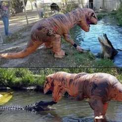 Oppustelig T-Rex Dinosaur Kostume Halloween Kostume Udklædning Kompatibilitet med Voksen (Brun) Brun Brown