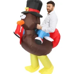 Oppustelig Tyrkiet Kostume - Thanksgiving Party Sjove Tyrkiet Dragter Blæses op - Kostumer Voksen Black