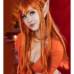 （orange farve）Farverig panda lang lige Cosplay paryk med pandehår naturlig syntetisk hårparyk til kvinder