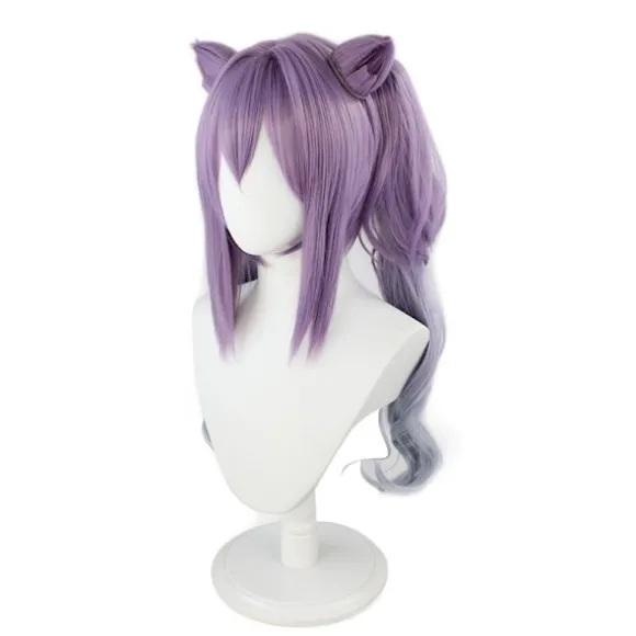 Original God Ting Neon Fast Rain skulptur klar paryk anime spil Udskær klar cosplay dobbelt hestehale progressiv katteører modellering 70cm