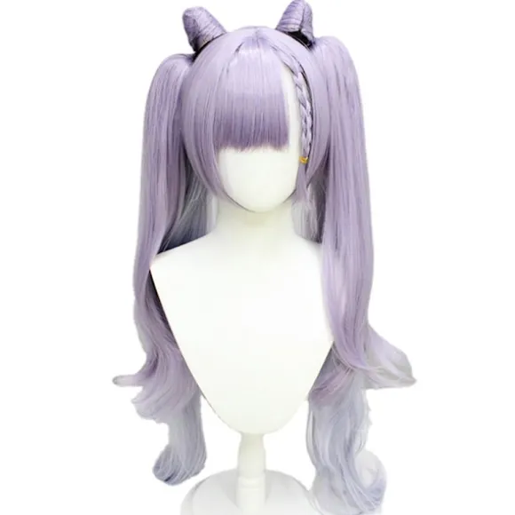 Original God Ting Neon Fast Rain skulptur klar paryk anime spil Udskær klar cosplay dobbelt hestehale progressiv katteører modellering 70cm
