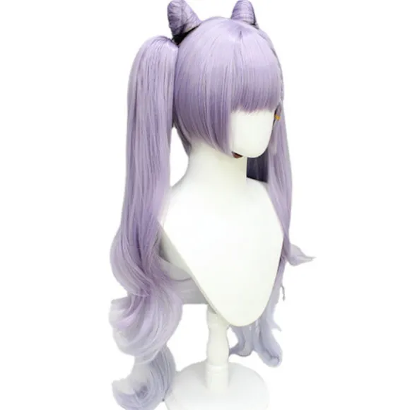 Original God Ting Neon Fast Rain skulptur klar paryk anime spil Udskær klar cosplay dobbelt hestehale progressiv katteører modellering 70cm