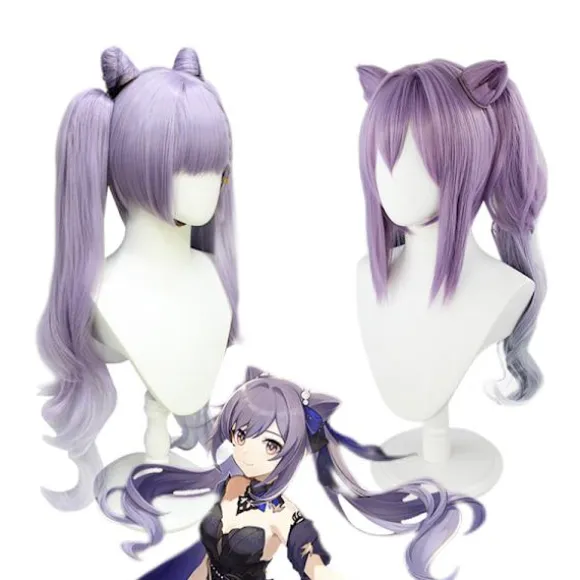Original God Ting Neon Fast Rain skulptur klar paryk anime spil Udskær klar cosplay dobbelt hestehale progressiv katteører modellering 70cm