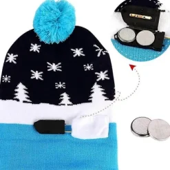 OurWarm Lysende Julehue, LED Julehue Unisex Strikket Hue Feriehue til Julefest Blue