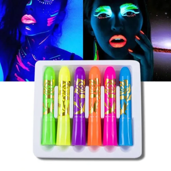 6-pak Glow In Dark Ansigtsmaling UV Neon Ansigtsmaling Farveblyant