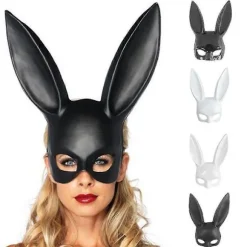 2-pak Halloween rekvisitter maskerade cosplay kaninmaske fest halv ansigt voksen kaninpige Matte Black