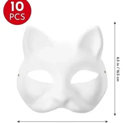 6-pak kattemasker til maling, dyrekostumemasker DIY hvid maske halv passende til maskerade fest Halloween Cosplay maske til børn