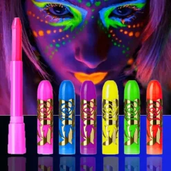 6-pak neon fluorescerende selvlysende ansigtsmalingstifter vaskbare makeup-farveblyanter til voksne Halloween maskeradefest