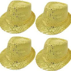 4-pak pailletkasket Unisex Western Dance Jazzhat Glitrende Discohat til Halloween-fester 4Pcs