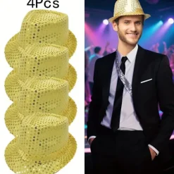 4-pak pailletkasket Unisex Western Dance Jazzhat Glitrende Discohat til Halloween-fester 4Pcs