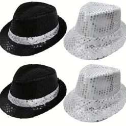 4-pak pailletkasket Unisex Western Dance Jazzhat Glitrende Discohat til Halloween-fester 4Pcs