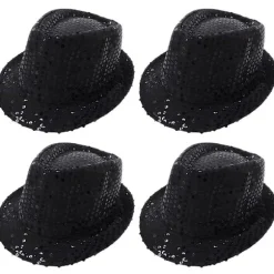 4-pak pailletkasket Unisex Western Dance Jazzhat Glitrende Discohat til Halloween-fester 4Pcs