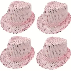 4-pak pailletkasket Unisex Western Dance Jazz Hat Glitrende Disco Hat til Halloween-fest 4Pcs