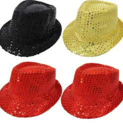 4-pak pailletkasket Unisex Western Dance Jazz Hat Glitrende Disco Hat til Halloween-fest 4Pcs