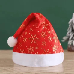 10-pak Plysstomtehue, Sne Julehatte til Kvinder Mænd Klassiske Røde Julehatte til Julefest Kostume Dekorationer gylden