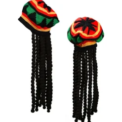 2-pak Rasta Hat med Sorte Dreadlocks Bob Marley Dreadlocks Paryk med Rasta Tam Hat Fancy Dress Rasta Paryk Hætte