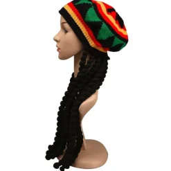 2-pak Rasta Hat med Sorte Dreadlocks Bob Marley Dreadlocks Paryk med Rasta Tam Hat Fancy Dress Rasta Paryk Hætte