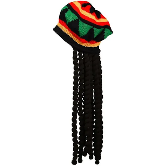 2-pak Rasta Hat med Sorte Dreadlocks Bob Marley Dreadlocks Paryk med Rasta Tam Hat Fancy Dress Rasta Paryk Hætte