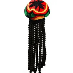 2-pak Rasta Hat med Sorte Dreadlocks Bob Marley Dreadlocks Paryk med Rasta Tam Hat Fancy Dress Rasta Paryk Hætte