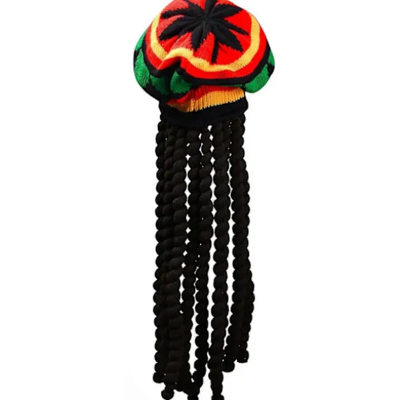 2-pak Rasta Hat med Sorte Dreadlocks Bob Marley Dreadlocks Paryk med Rasta Tam Hat Fancy Dress Rasta Paryk Hætte