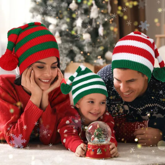 3-pak Strikket Julemandshattesæt, Festlig Elverhue med Hæklet Design til Julefester og Familiesammenkomster, Klassisk Stil. Classic Style
