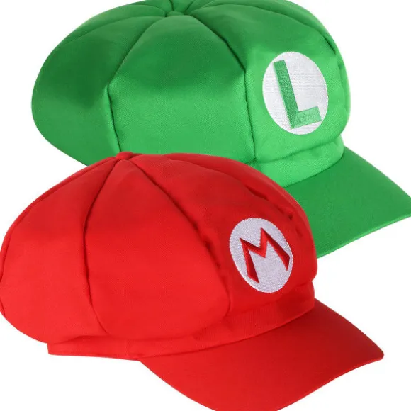 Pakke med 2 Mario og Luigi hatte rød og grøn videospil tema kasketter