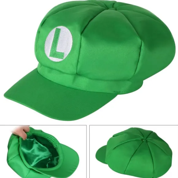 Pakke med 2 Mario og Luigi hatte Røde og grønne kasketter til videospiltema