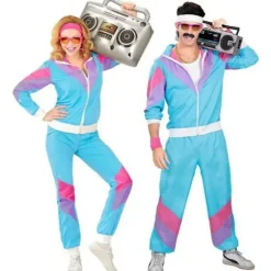 Par Hippie-kostumer til kvinder og mænd Halloween Vintage 70'er 80'er Rock Disco Cosplay-tøj Diskotøj Hippie-kostume L L Pink