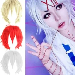Paryk Kort Stil Justerbar Højtemperatur Fiber Herre Anime Cosplay Hårstykke til Fest (FMY) Wine Red