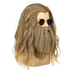 Paryk med skæg Mænd Lang Krøllet Askeblond Paryk Halloween Kostume Parykker