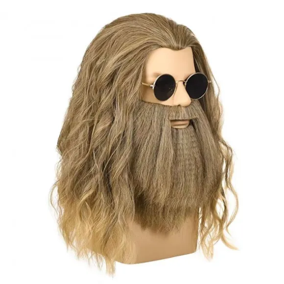 Paryk med skæg Mænd Lang Krøllet Askeblond Paryk Halloween Kostume Parykker