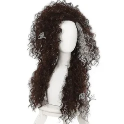 Paryk til Bellatrix Lestrange, Lang Brun Blandet Bølget, Varmebestandig Cosplay Kostume Paryk + Parykhætte-FM-