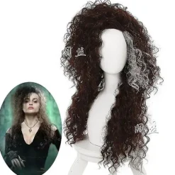 Paryk til Bellatrix Lestrange, Lang Brun Blandet Bølget, Varmebestandig Cosplay Kostume Paryk + Parykhætte-FS-