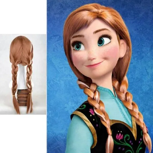 Paryk til Cos Paryk "Frost" Anna Dobbelt Pisk Elsa Prinsesse Børns Halloween Paryk