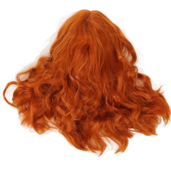 Paryk Varmebestandig Soft Touch Alsidig Orange Krøllet Paryk med Air Bangs til Halloween Koncerter Temafester Bryllupper Datoer