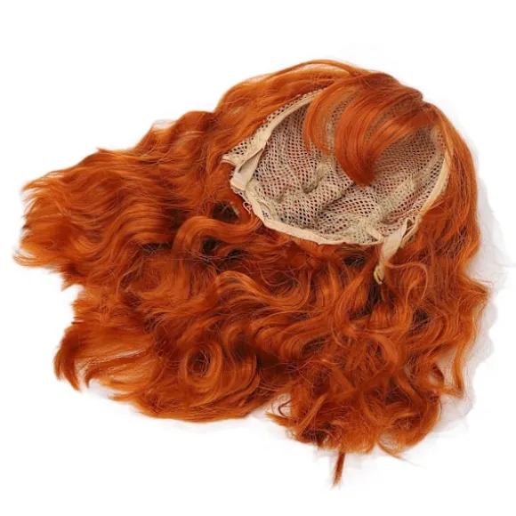 Paryk Varmebestandig Soft Touch Alsidig Orange Krøllet Paryk med Air Bangs til Halloween Koncerter Temafester Bryllupper Datoer