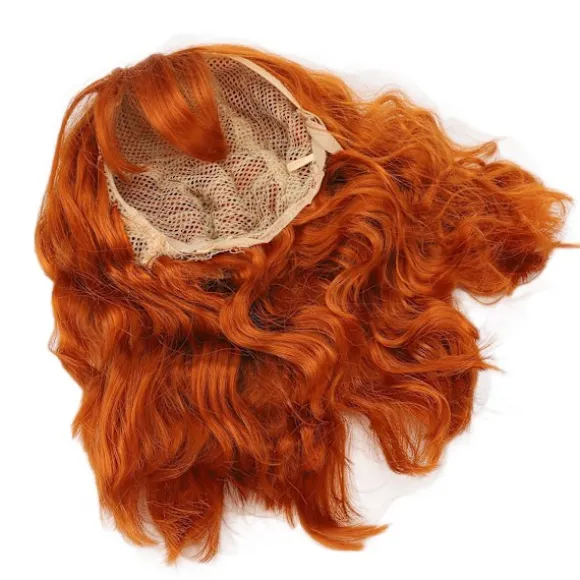 Paryk Varmebestandig Soft Touch Alsidig Orange Krøllet Paryk med Air Bangs til Halloween Koncerter Temafester Bryllupper Datoer