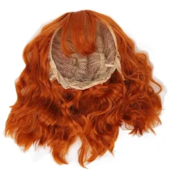 Paryk Varmebestandig Soft Touch Alsidig Orange Krøllet Paryk med Air Bangs til Halloween Koncerter Temafester Bryllupper Datoer