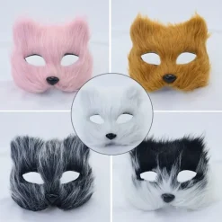 1PC Rævemaske Pels Halv Ansigt Dyr Simuleret Kat Maske Hallowee White