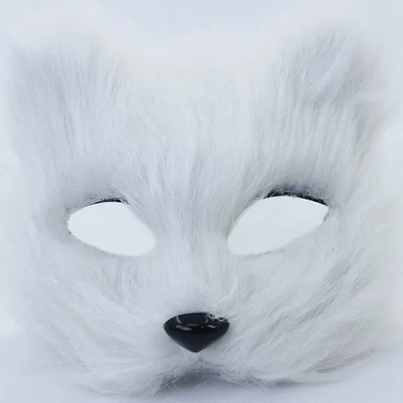 1PC Rævemaske Pels Halv Ansigt Dyr Simuleret Kat Maske Hallowee White